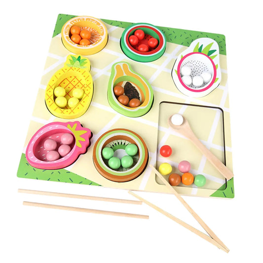 CPCCE wooden fruit tray color and shape classification clip beads exercise hand eye coordination fine motor puzzle toy - KIWI UNIVERS