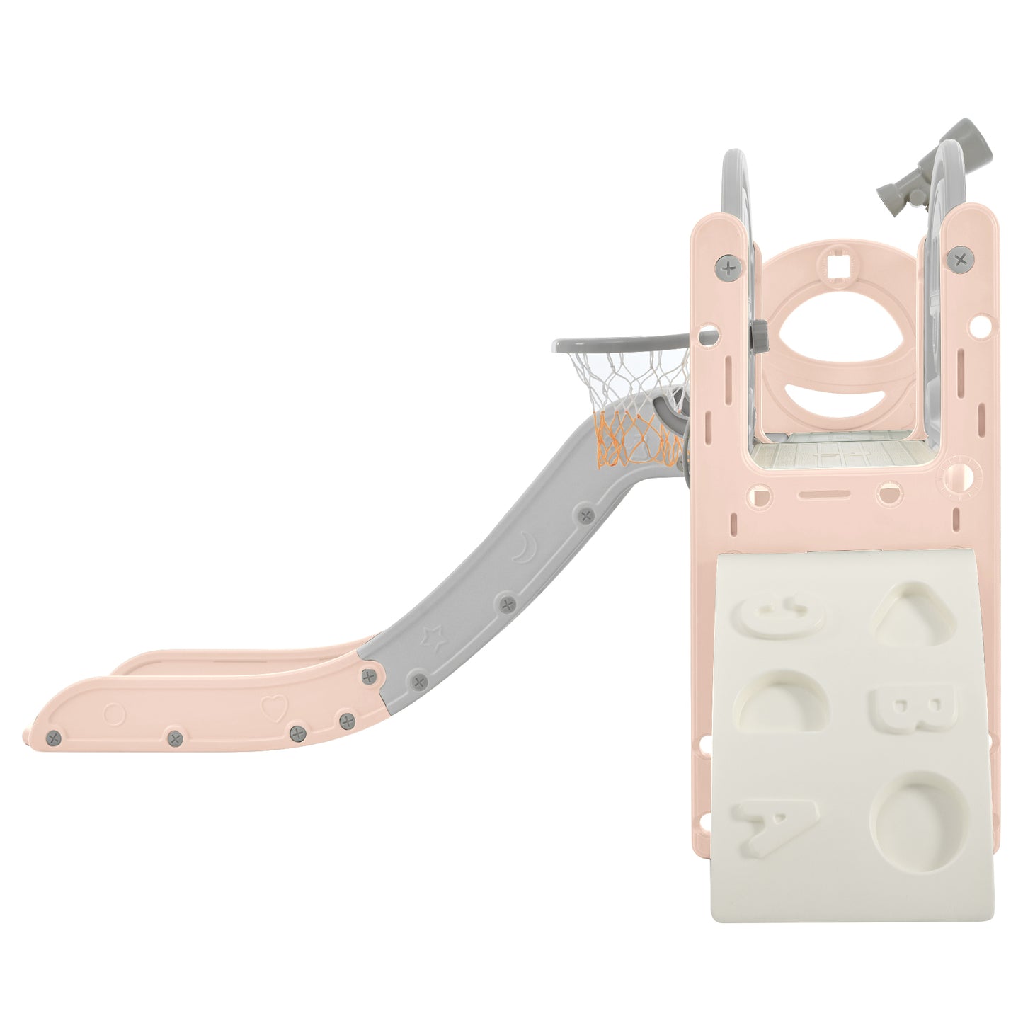 Kids Slide Playset Structure 7 in 1, Freestanding Spaceship Set with Slide, Arch Tunnel Pink+Grey + HDPE - KIWI UNIVERS