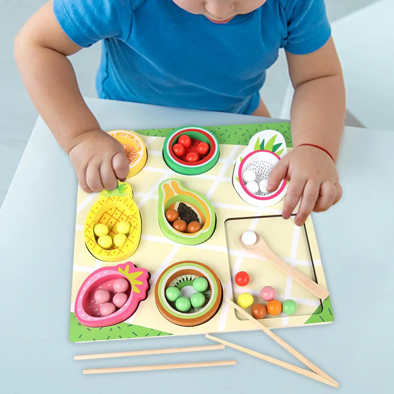CPCCE wooden fruit tray color and shape classification clip beads exercise hand eye coordination fine motor puzzle toy - KIWI UNIVERS