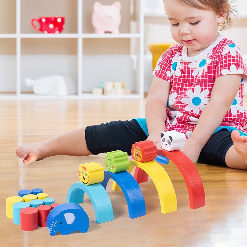 Montessori Early Education Rainbow Animal Balance Building Blocks Fun Enlightenment Kindergarten Stacker Musician Eye Coordination Stacking Height - KIWI UNIVERS