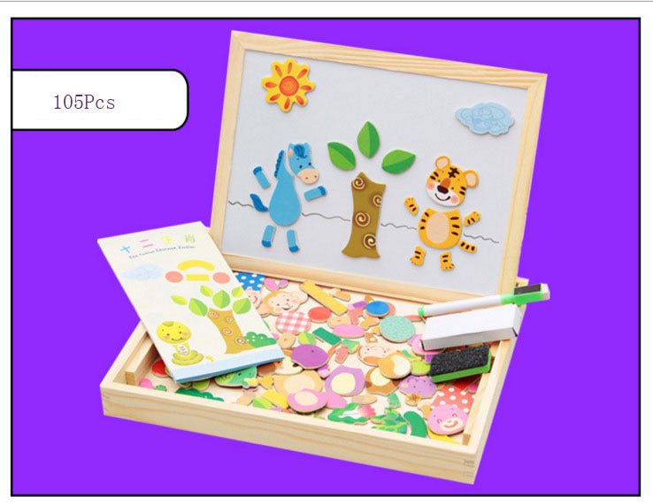 Young Children's Magnetic Animal Puzzle Music Drawing Board Three - Dimensional Puzzle Variety Writing Board Blackboard Educational Wooden Toys - KIWI UNIVERS