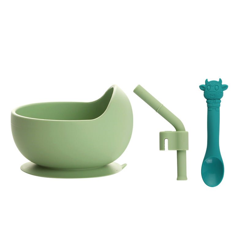 Children's Full Silicone Bowl Sucker Learning To Eat Training Meal Bowl Adsorption Baby Spoon Fork Meal Set Kindergarten Bowl Plate - KIWI UNIVERS