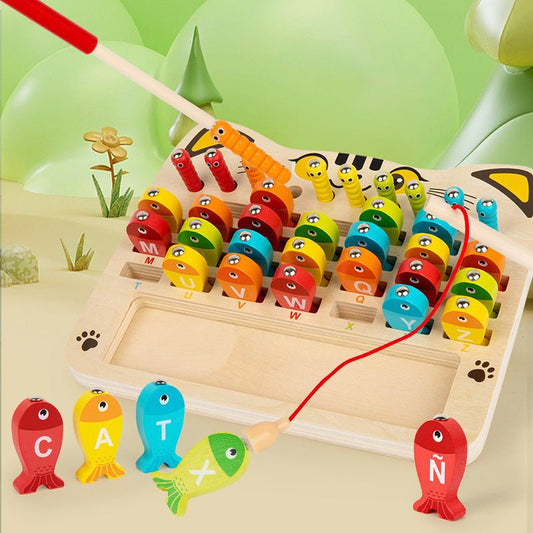 Christmas toys, gifts, magnetic fishing games, children's early education, puzzle, alphanumeric cognitive matching, fun insect catching, wooden toys - KIWI UNIVERS