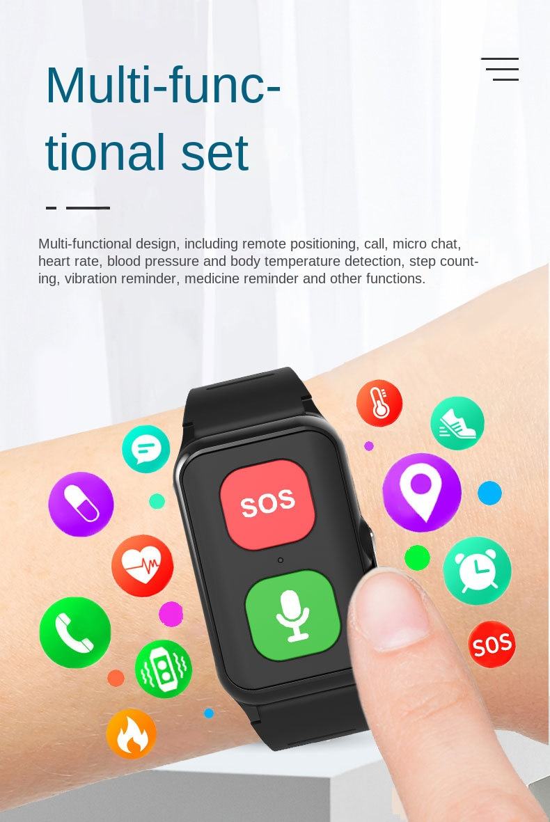 A70 Elderly GPS Positioning Watch Locator With Heart Rate Measurement Body Temperature Smart Bracelet - KIWI UNIVERS