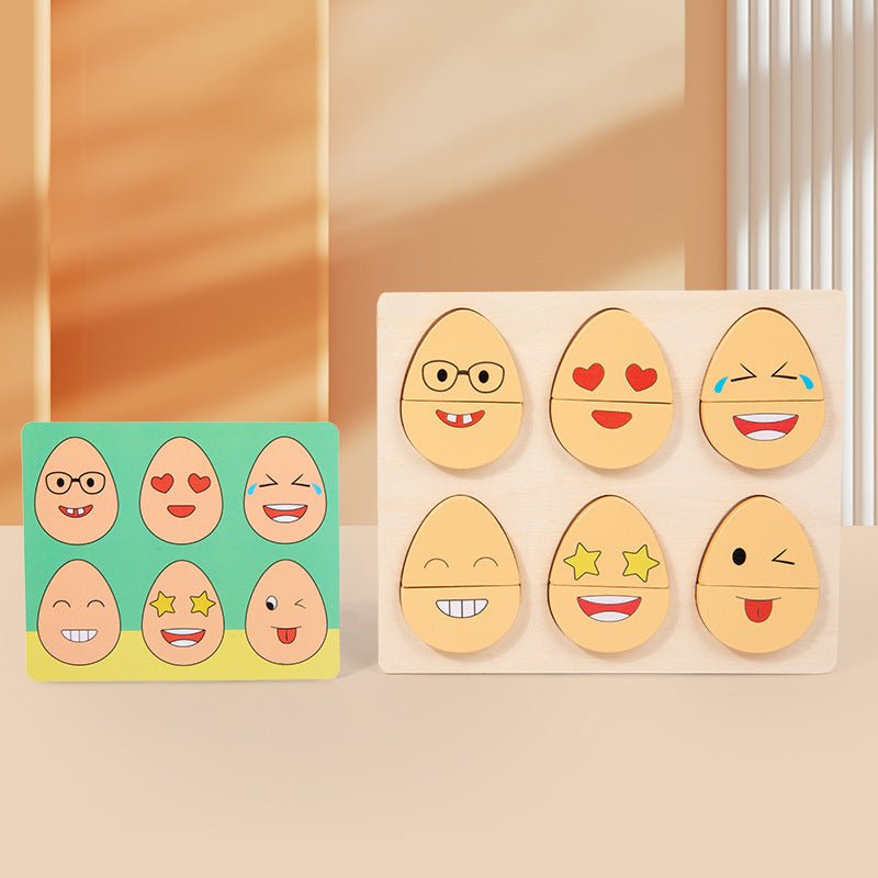 Wooden children's early education fun expression egg matching game, children's concentration training interactive puzzle toy - KIWI UNIVERS