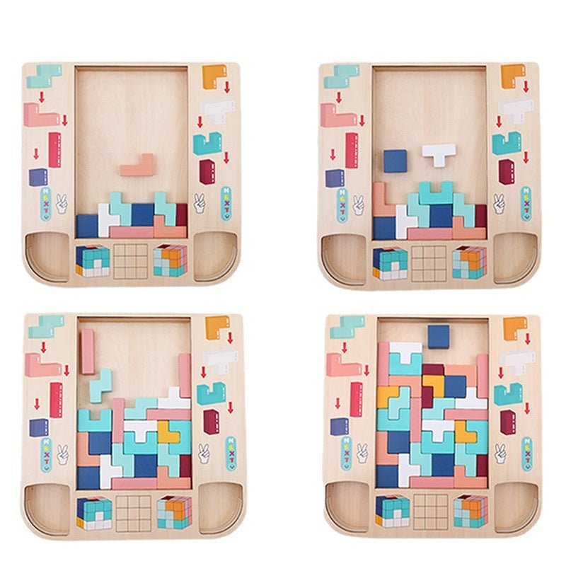 Wooden children's enlightenment multifunctional spatial thinking puzzle game Tetris three in one building blocks - KIWI UNIVERS