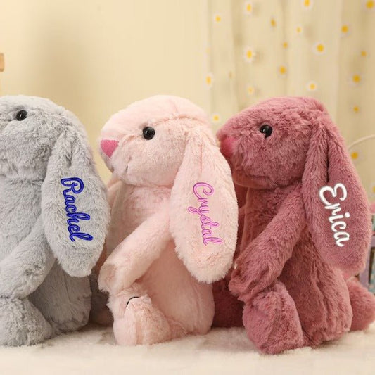 Embroidered Bunny Doll Plush Toy Long Eared Bunny Baby Sleeping with Big Eared Bunny Doll - KIWI UNIVERS