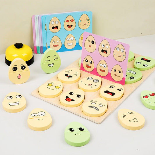Wooden children's early education fun expression egg matching game, battle training interactive puzzle toy - KIWI UNIVERS