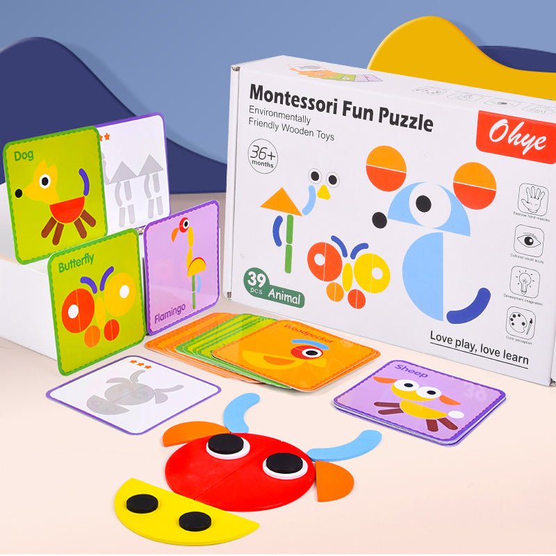 Children's Montessori fun geometry creative puzzle board puzzle development thinking early childhood enlightenment wooden toys - KIWI UNIVERS