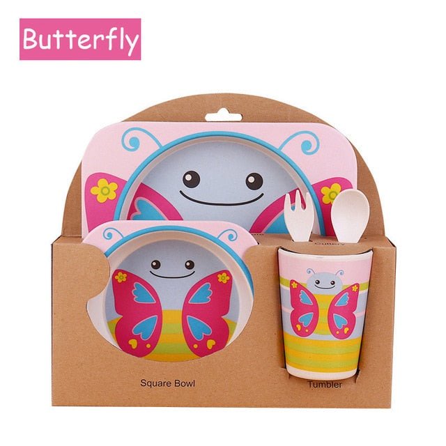 5pcs/set Children Baby Bamboo Fiber Tableware Baby Tableware Set Cartoon Animal Tableware Aet - KIWI UNIVERS