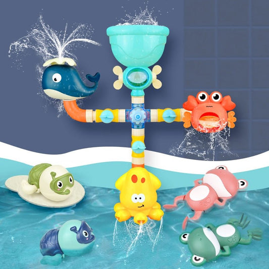 Bath Toys Baby Water Game Faucet Shower Rubber Duck Waterwheel Dabbling Water Spray Set For Kids Animals Bathroom Summer Toys - KIWI UNIVERS