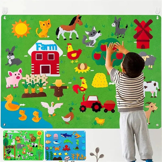 Felt Board Stories Set Montessori Ocean Farm Animal Family Interactive Preschool Education Early Learning Toddlers Toys - KIWI UNIVERS