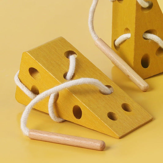 Christmas toy gifts, wooden toys, children's Montessori early education teaching aids, children's puzzle simulation, cheese threading, threading, and rope games - KIWI UNIVERS