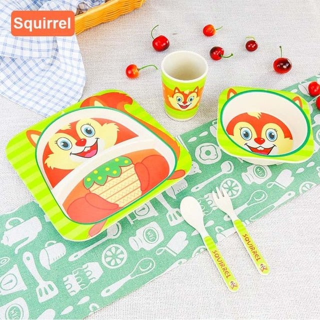 5pcs/set Children Baby Bamboo Fiber Tableware Baby Tableware Set Cartoon Animal Tableware Aet - KIWI UNIVERS