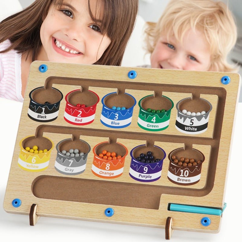 Educational wooden handcraft magnetic beads toys interactive baby learn color maze board early development sorting games - KIWI UNIVERS