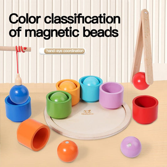 Children's magnetic ball and cup color classification matching clip ball clip ball clip ball game wooden toy - KIWI UNIVERS