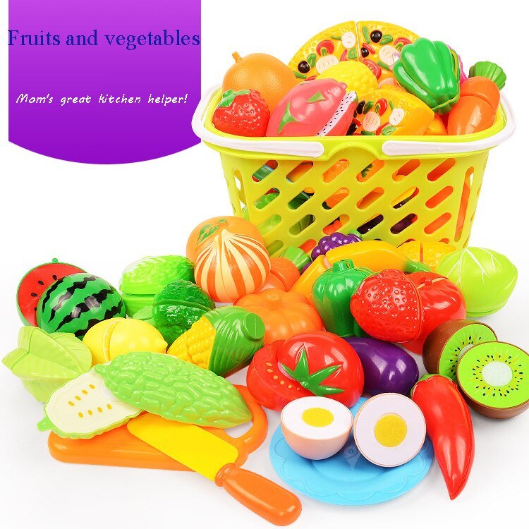 37pcs/lot Children Pretend Role Play House Toy Cutting Fruit Plastic Vegetables Food Kitchen Baby Classic Kids Educational Toys - KIWI UNIVERS