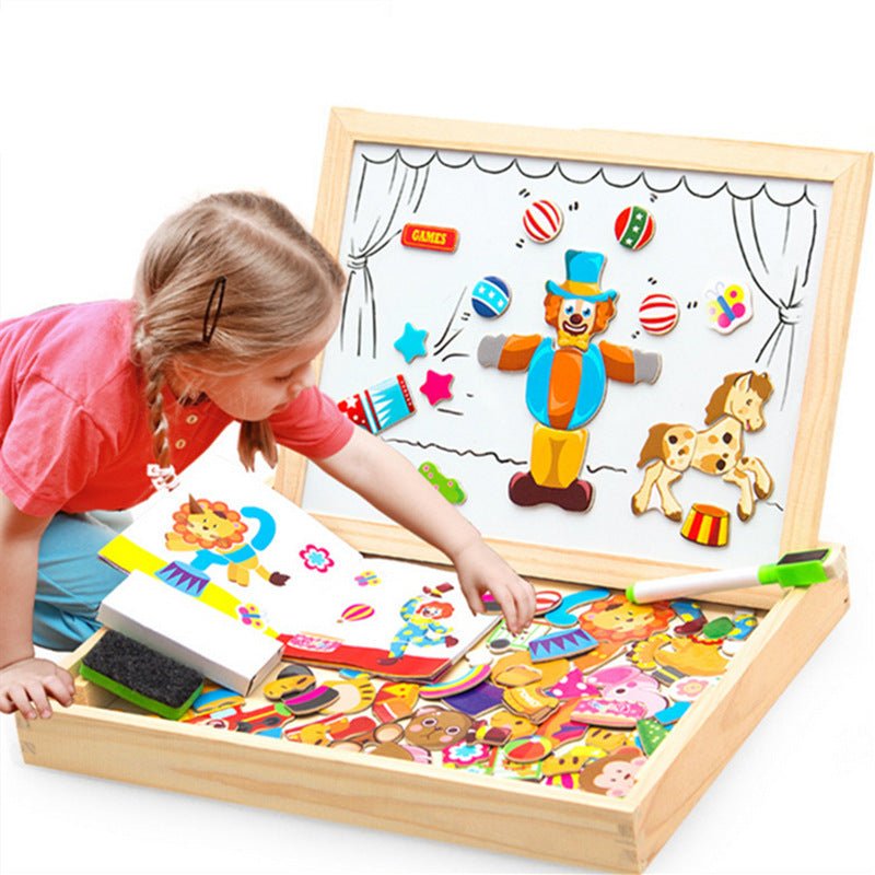 Young Children's Magnetic Animal Puzzle Music Drawing Board Three - Dimensional Puzzle Variety Writing Board Blackboard Educational Wooden Toys - KIWI UNIVERS