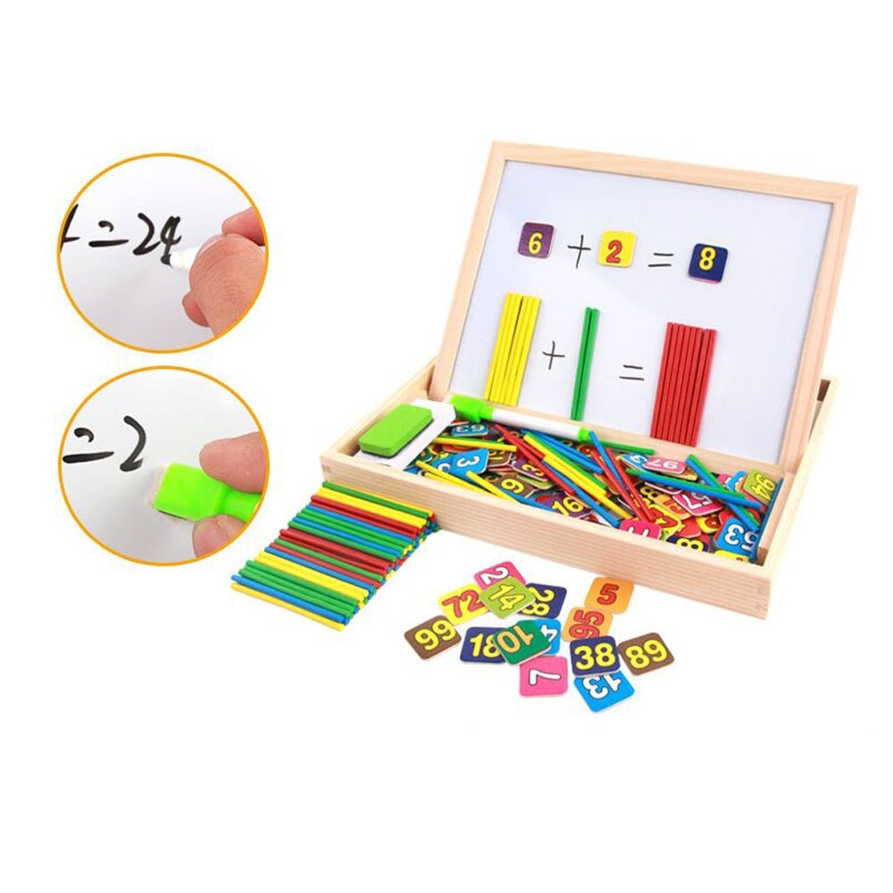 Learning Resources Educational Wooden Arithmetic Number Toys Box Digital Math Blocks Puzzles With Counting Sticks & Blackboard - KIWI UNIVERS