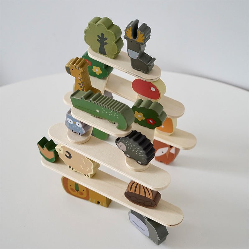 Wooden multifunctional animal balance toys, puzzle stacking blocks, children's early education stacking high parent - child interactive toys - KIWI UNIVERS