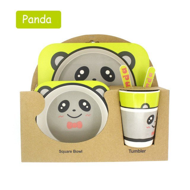 5pcs/set Children Baby Bamboo Fiber Tableware Baby Tableware Set Cartoon Animal Tableware Aet - KIWI UNIVERS