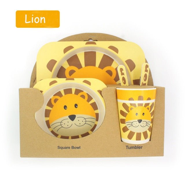 5pcs/set Children Baby Bamboo Fiber Tableware Baby Tableware Set Cartoon Animal Tableware Aet - KIWI UNIVERS