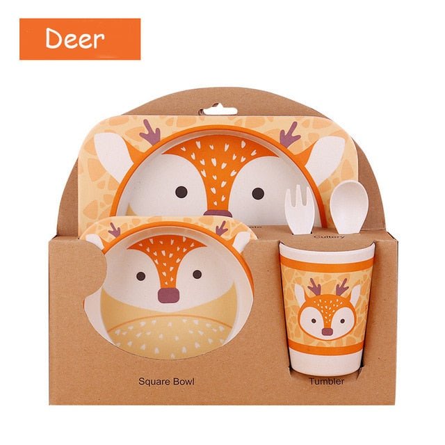 5pcs/set Children Baby Bamboo Fiber Tableware Baby Tableware Set Cartoon Animal Tableware Aet - KIWI UNIVERS
