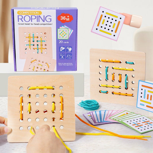 Montessori Early Education Children's Double Battle Pattern Rope Wearing Game Exercise Baby's Hand Eye Coordination Toy - KIWI UNIVERS