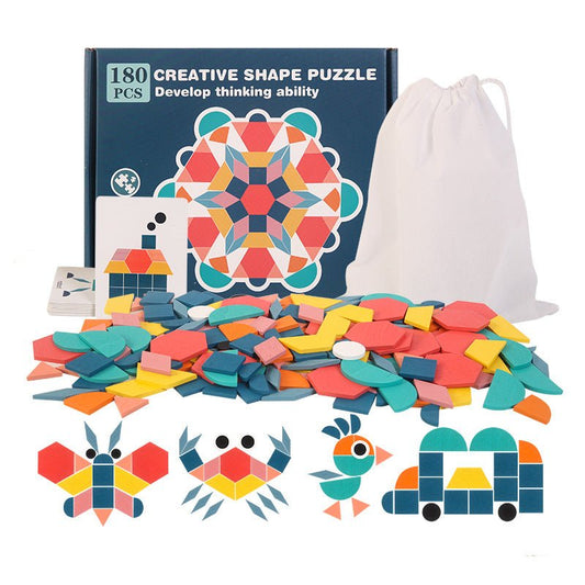 Christmas toy gift: Fun 180 piece tangram puzzle for children's early education and puzzle. Geometric shape matching puzzle wooden toy - KIWI UNIVERS