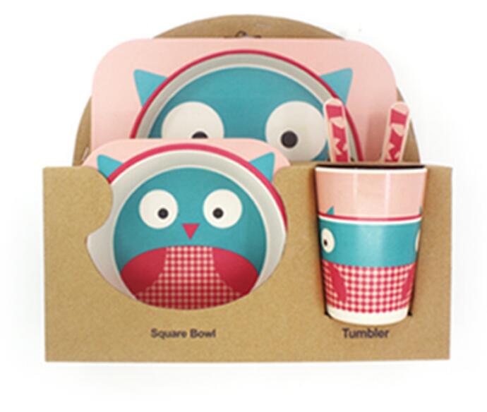 5pcs/set Children Baby Bamboo Fiber Tableware Baby Tableware Set Cartoon Animal Tableware Aet - KIWI UNIVERS