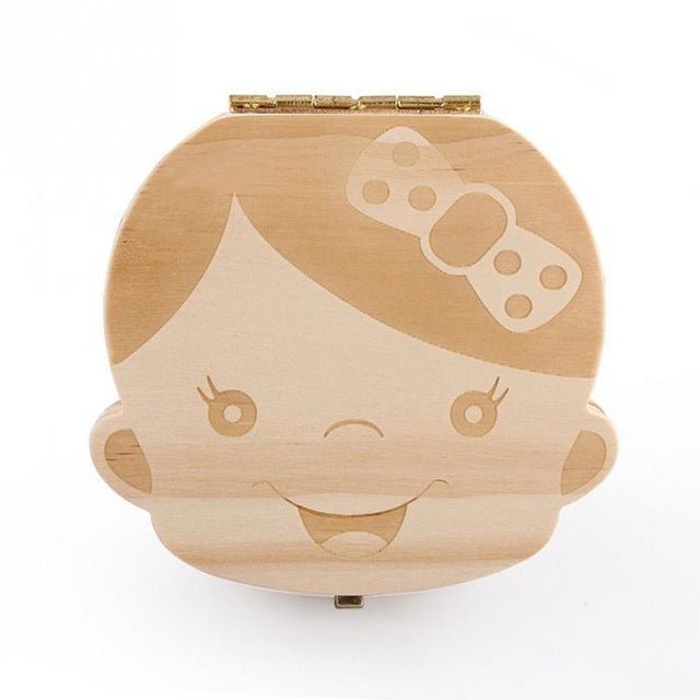 Lovely Girl /Boy Image Wooden Baby Milk Teeth Box Baby Souvenirs Fetal Hair Tooth Collection Save Box Recording Baby Growth - KIWI UNIVERS