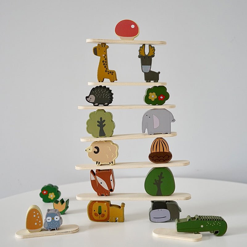 Wooden multifunctional animal balance toys, puzzle stacking blocks, children's early education stacking high parent - child interactive toys - KIWI UNIVERS
