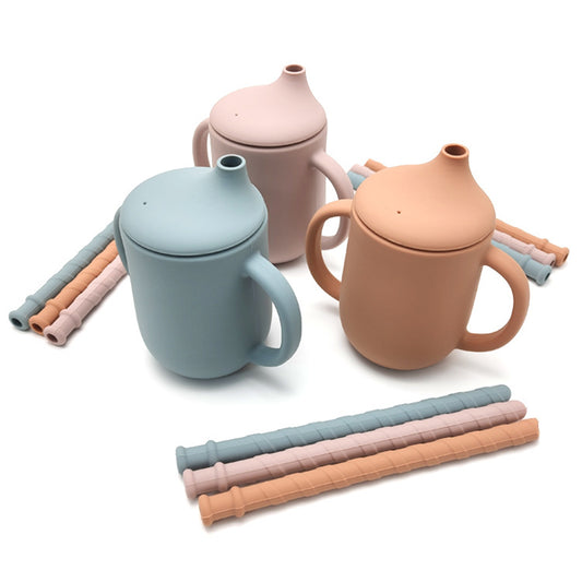 Vaso de entrenamiento de silicona para bebé con pajita, a prueba de fugas y caídas, para leche en polvo 