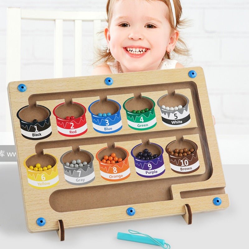 Educational wooden handcraft magnetic beads toys interactive baby learn color maze board early development sorting games - KIWI UNIVERS