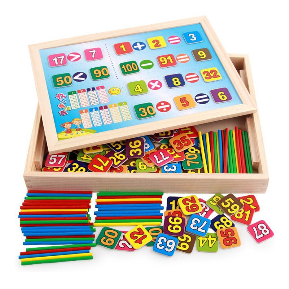 Learning Resources Educational Wooden Arithmetic Number Toys Box Digital Math Blocks Puzzles With Counting Sticks & Blackboard - KIWI UNIVERS