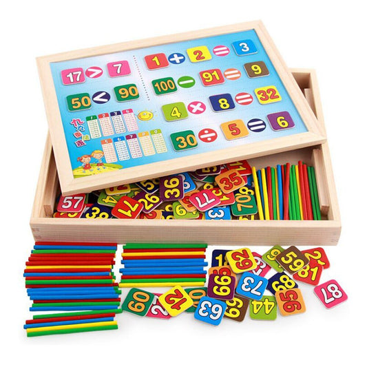Learning Resources Educational Wooden Arithmetic Number Toys Box Digital Math Blocks Puzzles With Counting Sticks & Blackboard - KIWI UNIVERS