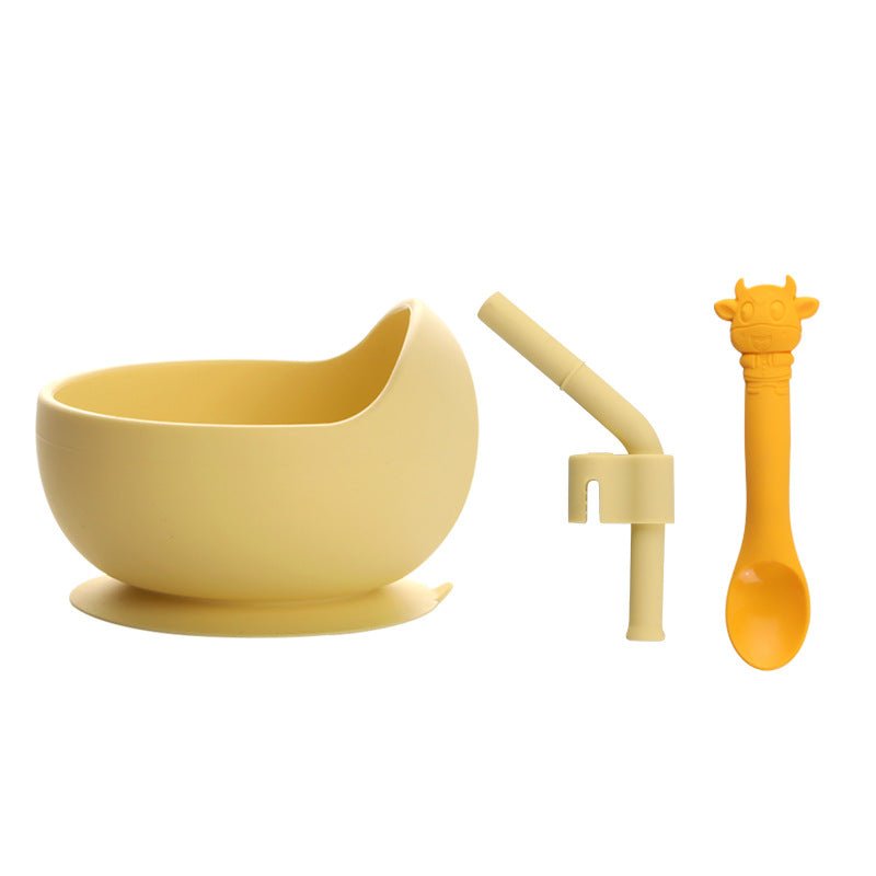 Children's Full Silicone Bowl Sucker Learning To Eat Training Meal Bowl Adsorption Baby Spoon Fork Meal Set Kindergarten Bowl Plate - KIWI UNIVERS