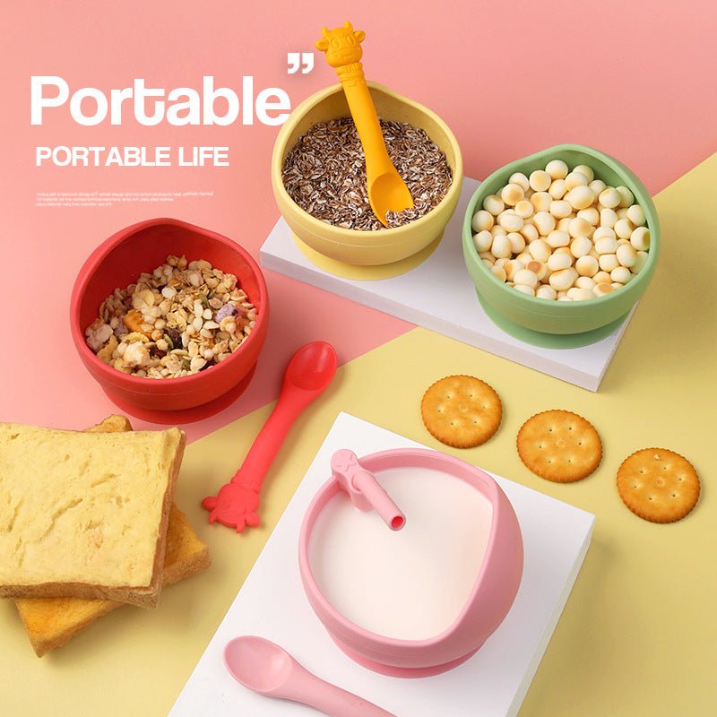 Children's Full Silicone Bowl Sucker Learning To Eat Training Meal Bowl Adsorption Baby Spoon Fork Meal Set Kindergarten Bowl Plate - KIWI UNIVERS