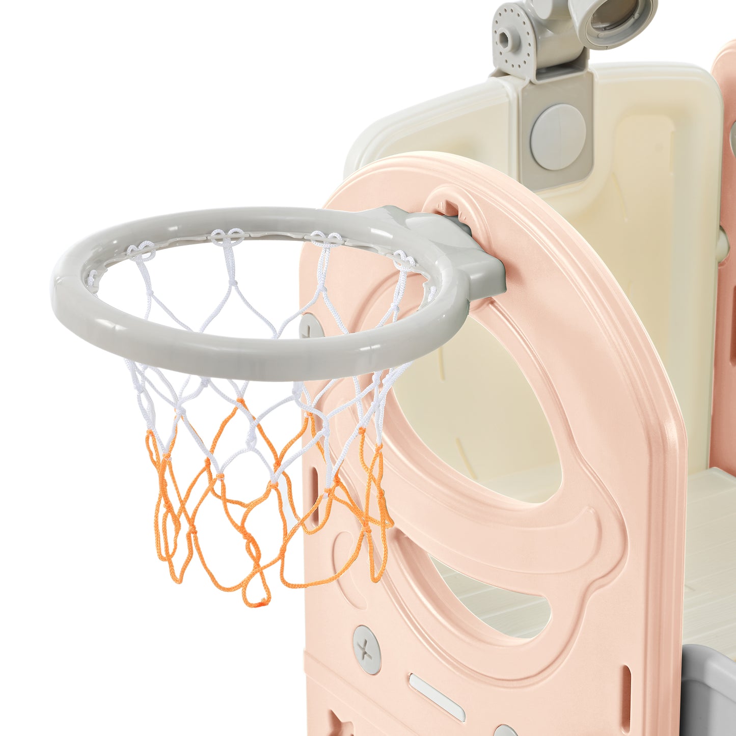 Kids Slide Playset Structure 7 in 1, Freestanding Spaceship Set with Slide, Arch Tunnel Pink+Grey + HDPE - KIWI UNIVERS