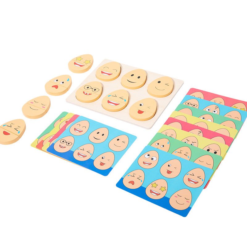 Wooden children's early education fun expression egg matching game, children's concentration training interactive puzzle toy - KIWI UNIVERS