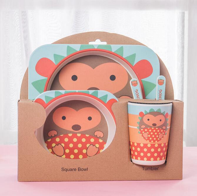 5pcs/set Children Baby Bamboo Fiber Tableware Baby Tableware Set Cartoon Animal Tableware Aet - KIWI UNIVERS