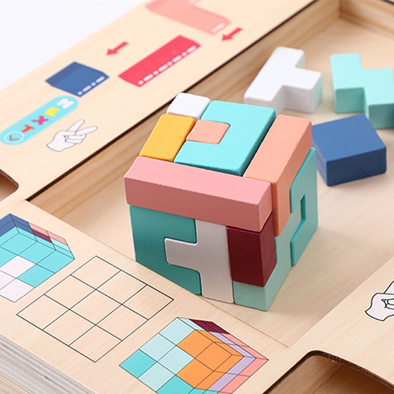 Wooden children's enlightenment multifunctional spatial thinking puzzle game Tetris three in one building blocks - KIWI UNIVERS