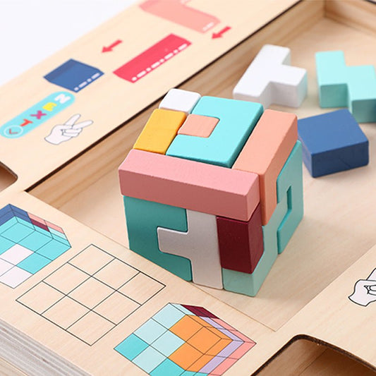 Wooden children's enlightenment multifunctional spatial thinking puzzle game Tetris three in one building blocks - KIWI UNIVERS