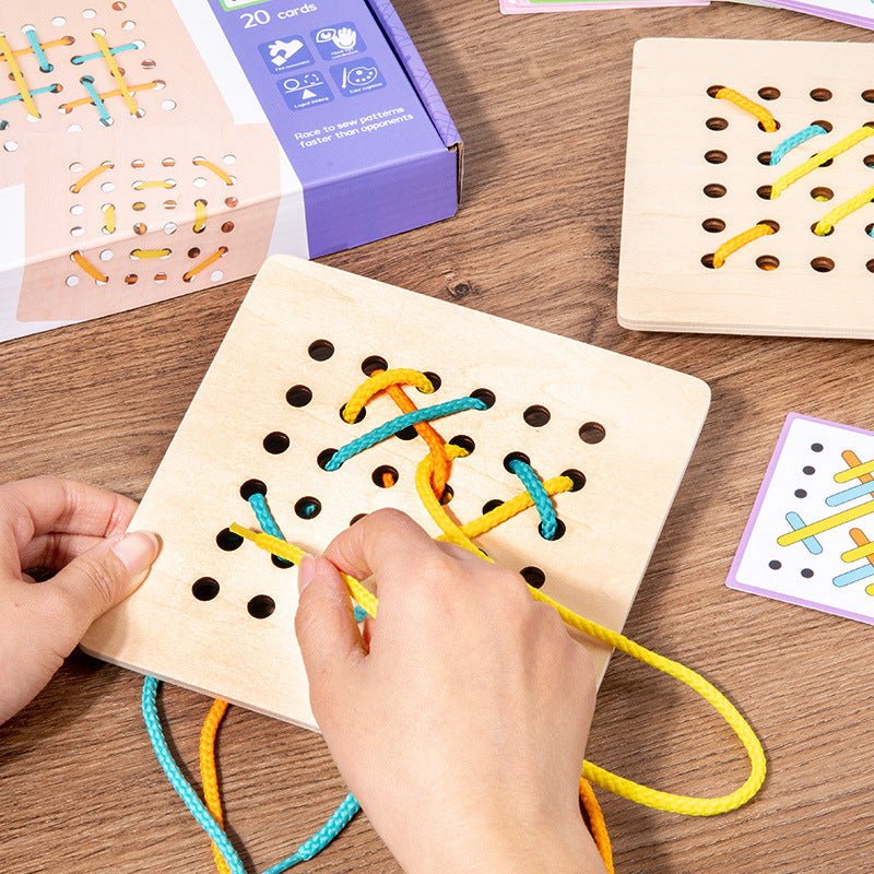 Montessori Early Education Children's Double Battle Pattern Rope Wearing Game Exercise Baby's Hand Eye Coordination Toy - KIWI UNIVERS