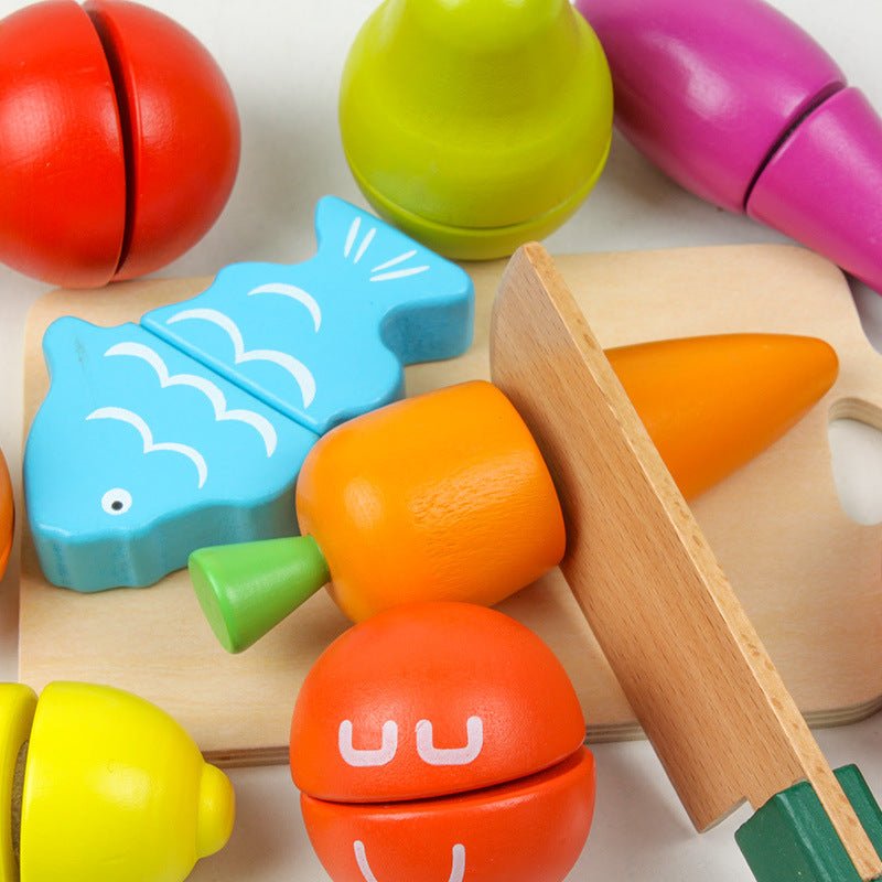 Children's Puzzle Play House Barreled Wooden Cutting Music Toy Simulation Fruit And Vegetable Cutting Watching Tabletop Game - KIWI UNIVERS