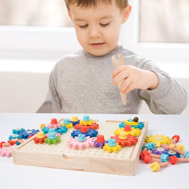 Children's Wooden Early Education Kindergarten Color Recognition Matching Nut Gear Mushroom Nail Assembly Toy - KIWI UNIVERS