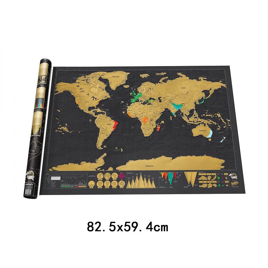 Deluxe Black Scratch Off Map World Map Best Decor School Office Stationery Supplies - KIWI UNIVERS