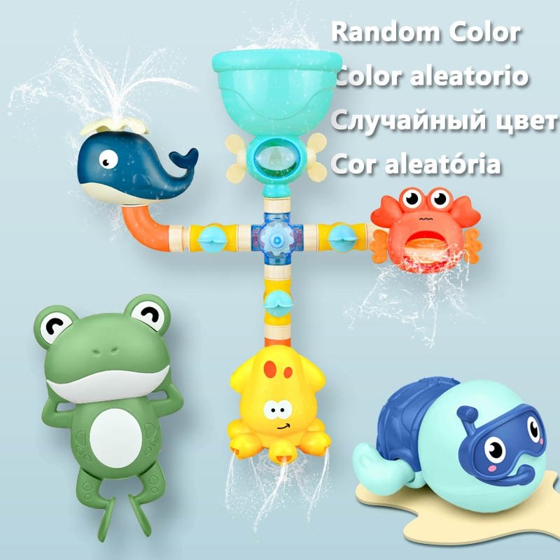Bath Toys Baby Water Game Faucet Shower Rubber Duck Waterwheel Dabbling Water Spray Set For Kids Animals Bathroom Summer Toys - KIWI UNIVERS