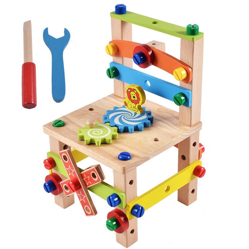 Wooden Assembling Chair Montessori Toys Baby Educational Wooden Toy Preschool Multifunctional Variety Nut Combination Chair Tool - KIWI UNIVERS