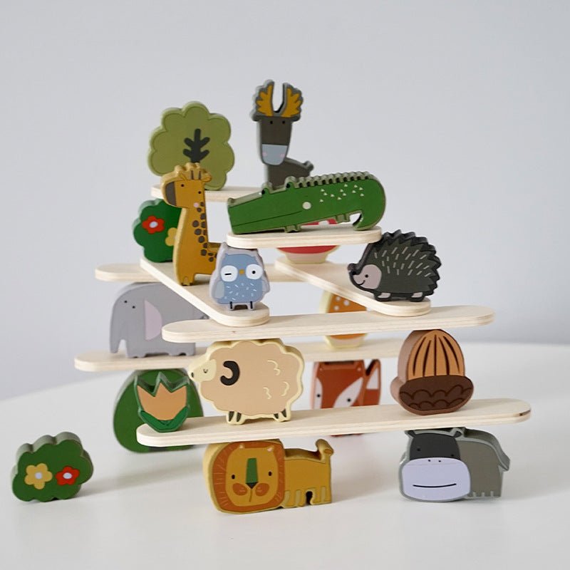 Wooden multifunctional animal balance toys, puzzle stacking blocks, children's early education stacking high parent - child interactive toys - KIWI UNIVERS